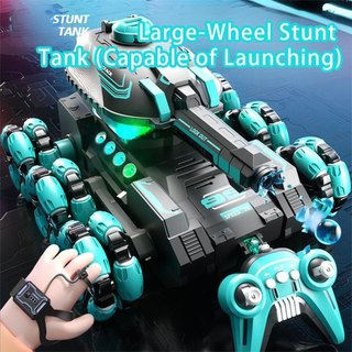 2025 Newest 6-Wheel Stunt Car Gesture Sensing Remote Control Toy with Water Bullet Shooting - Blue Double Remote, 360° Rotation, Climbing Tank, Best Gift for Boys Age 4-7 Years Old