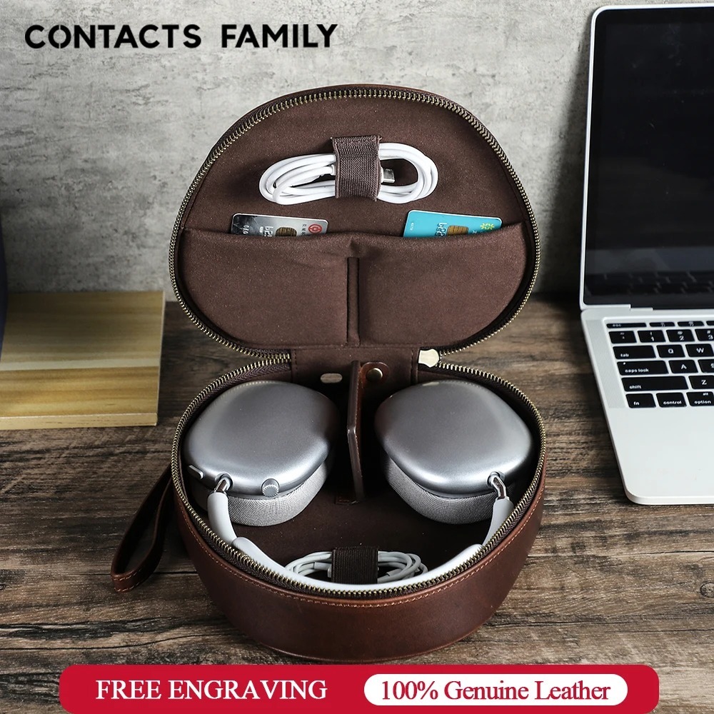 CONTACTS FAMILY ของแท้หนังสําหรับ Apple AirPods Max SONY WH1000 XM4 XM5 XM6 หูฟังกระเป๋าเดินทางกระเป๋าถือฝาครอบป้องกันกล่องเก็บ