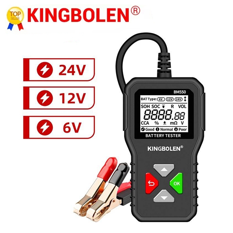 KINGBOLEN  Bm550 เครื่องทดสอบแบตเตอรี่รถยนต์ 6V 12V 24V 100 ถึง 2000CCA เครื่องวิเคราะห์วงจรชาร์จแบตเตอรี่ 12 โวลต์