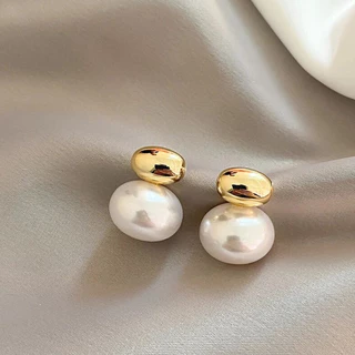 โลหะรูปไข่มุกต่างหูสามมิติเครื่องประดับแฟชั่น