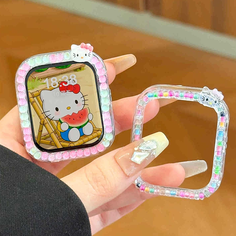 เคสการ์ตูนลายแมวน่ารัก สำหรับ Apple Watch Strap Series 9 8 7 6 5 SE 4 3 ฝาครอบป้องกัน Girl Case iWat