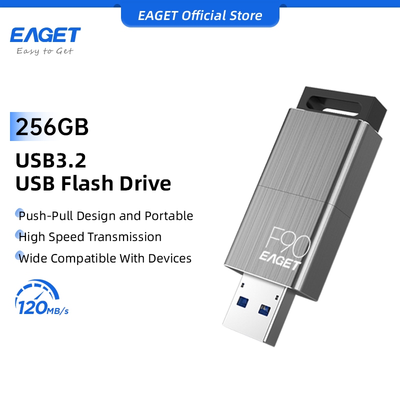 EAGET F90 แฟลชไดรฟ์ USB แบบผลักดึงโลหะ (32GB/64GB/128GB/256GB)