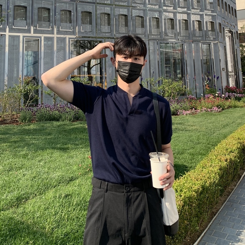 เสื้อยืดแขนสั้นสไตล์เกาหลี Henley - 핏กระชับ เหมาะสำหรับคนชอบแฟชัน! - รูปที่ 2