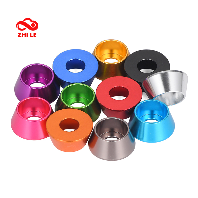 M2 M2.5 M3 M4 M5 M6 M8 อลูมิเนียมโลหะเครื่องซักผ้ากรวยหมวก Anodized เครื่องซักผ้าชุด Cortlorful Deco