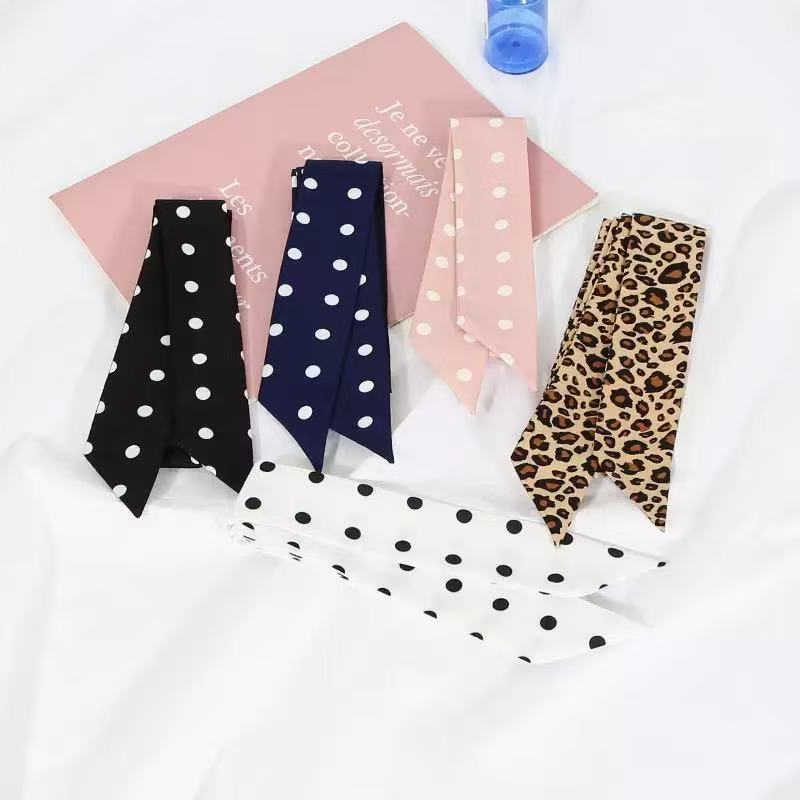 Polka Dot ผ้าพันคอริบบิ้น 156 ซม. ผ้าไหมสำหรับผมหมวกเข็มขัดเนคไทอเนกประสงค์