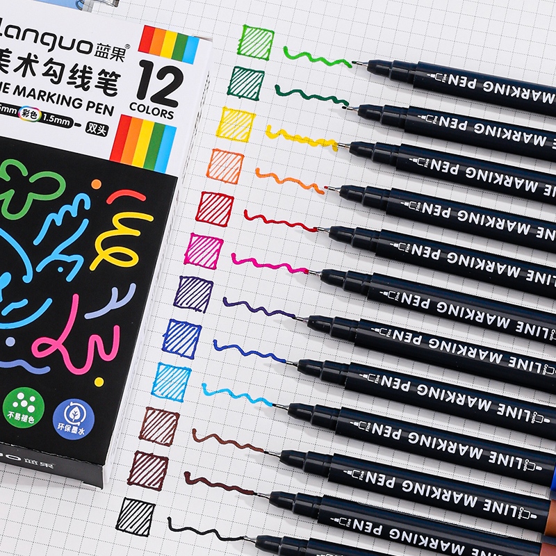 Languo 12 สี/เซ็ต DIY มังงะเครื่องหมายเข็มปากกากันน้ํา Hand-painted Hook LineBrush ปากกา Graffiti Art Markers สําหรับวาดภาพสํานักงาน