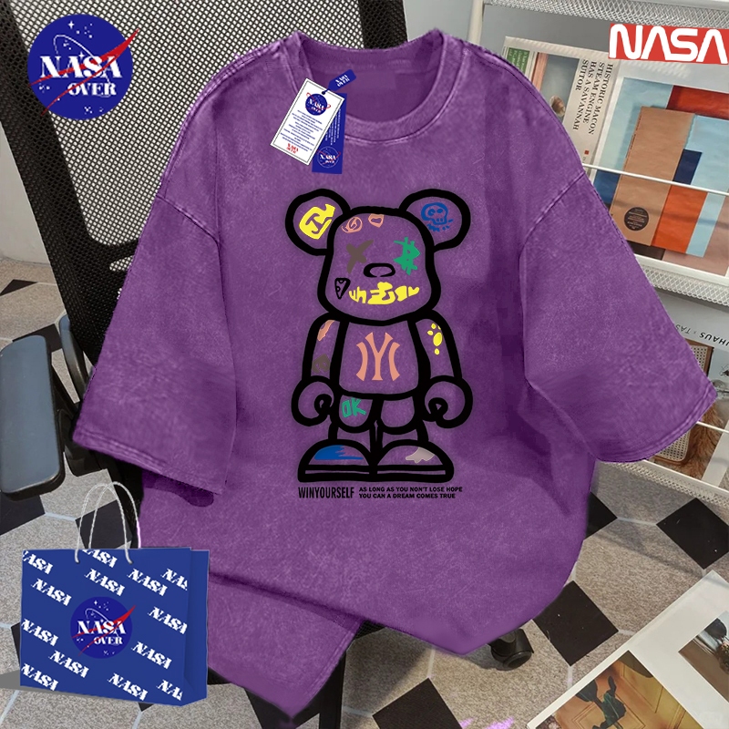 【พร้อมส่ง】🔥NASA  ใส่ได้ทั้งชายหญิง เสื้อ ผ้าฝ้ายแท้100% แขนสั้น ทรงโอเวอร์ไซส์ เสื้อยืด🐻ลายลูกหมี คอกลมYG858