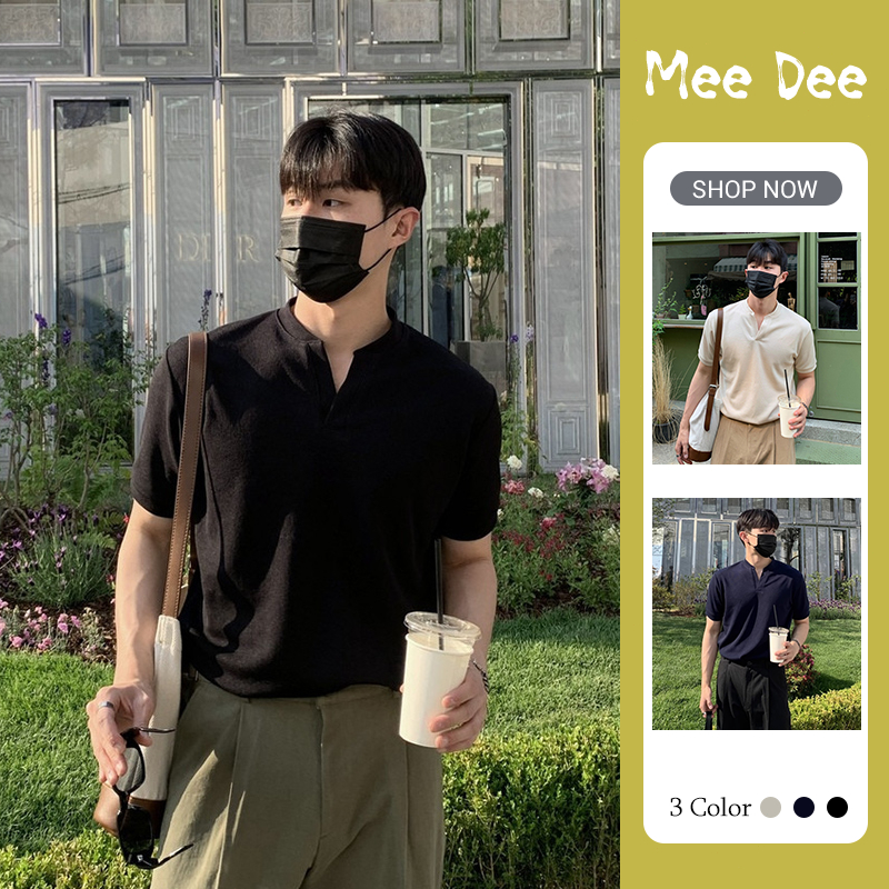 เสื้อยืดแขนสั้นสไตล์เกาหลี Henley - 핏กระชับ เหมาะสำหรับคนชอบแฟชัน!