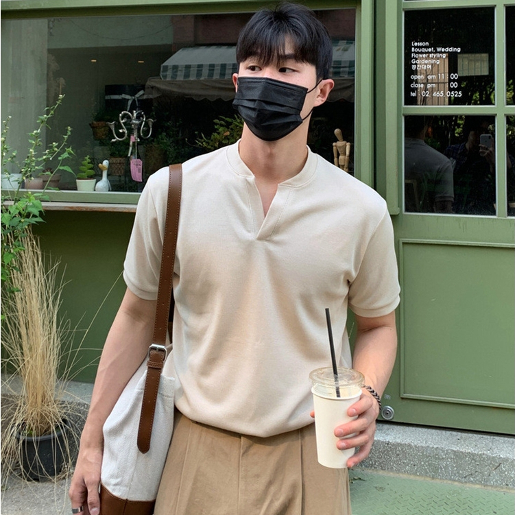 เสื้อยืดแขนสั้นสไตล์เกาหลี Henley - 핏กระชับ เหมาะสำหรับคนชอบแฟชัน! - รูปที่ 5