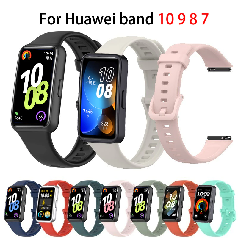 สายรัดซิลิโคนสําหรับ หัวเว่ย วงดนตรี Huawei band 10 9 8 7 NFC เอ็นเอฟซี นุ่มกันน้ํากีฬาแฟชั่นสมาร์ทดูวงเปลี่ยนสร้อยข้อมือสายรัดข้อมือ