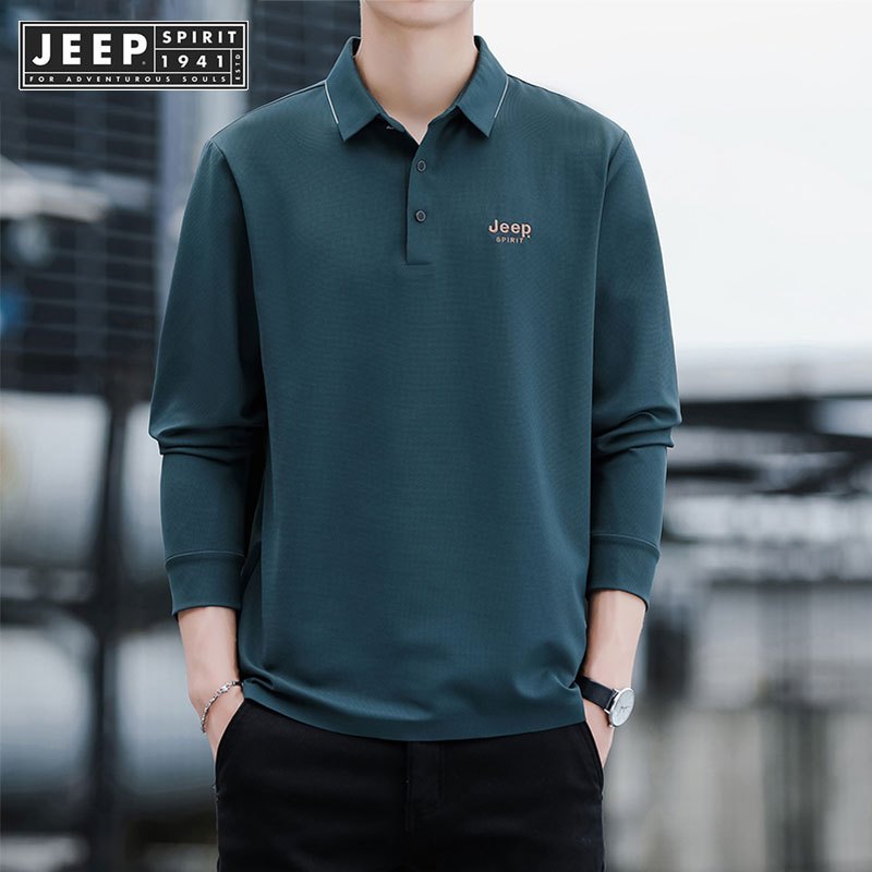 เสื้อโปโล Jeep Spirit แขนยาวสำหรับผู้ชาย ออกแบบมาเพื่อฤดูใบไม้ร่วง สวมใส่สบายตลอดวัน