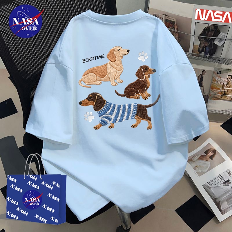 【พร้อมส่ง】 NASA ใส่ได้ทั้งชายหญิง เสื้อ ผ้าฝ้ายแท้100% แขนสั้น ทรงโอเวอร์ไซส์ คอกลม ลายน้องหมาน่ารักYG948