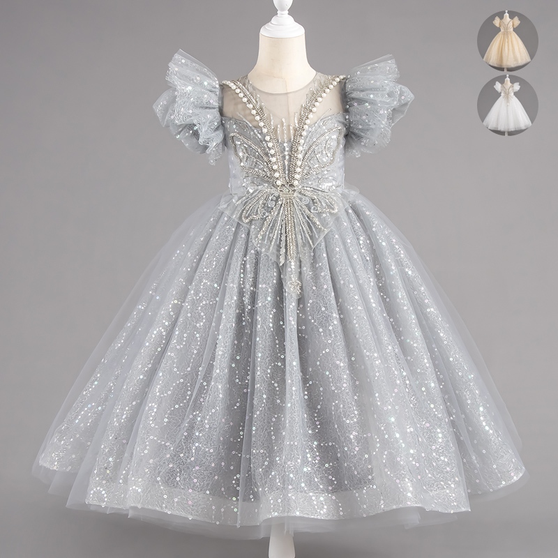 ชุดราตรียาวมีเลื่อมและลูกไม้ สไตล์เจ้าหญิง เหมาะสำหรับวัยรุ่นและเด็กอายุ 3-14 ปี ใช้งานในโอกาสพิเศษ เช่น วันเกิดหรือการแสดงเต้นรำ