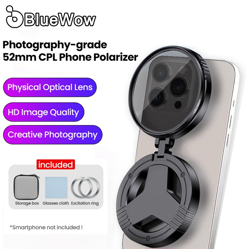 BlueWow TH-300 โทรศัพท์แม่เหล็กตัวกรอง CPL 52 มม.เลนส์โพลาไรเซอร์สีดําป้องกันแสงสะท้อนการป้องกันแสงสะท้อน HD การถ่ายภาพ Clip-on อุปกรณ์เสริมกล้องมือถือ