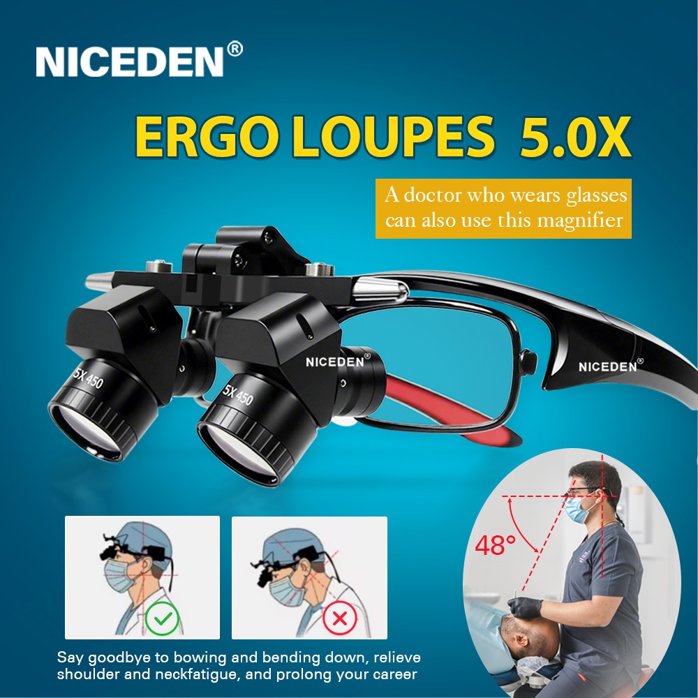 NICEDEN อัพเกรด 5.0X Ergo Loupes พร้อมเฟรมเหมาะสําหรับสายตาสายตาสั้น