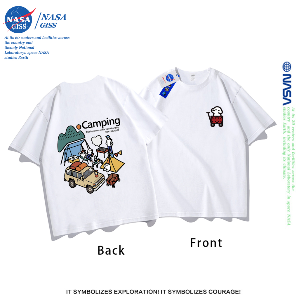 NASA เสื้อยืดชายหญิงแขนสั้น สตรีทฮิปฮอป summer ตั้งแคมป์ด้วยกัน พิมพ์ลาย คอตตอน คอกลม หลวมและระบายอากาศ