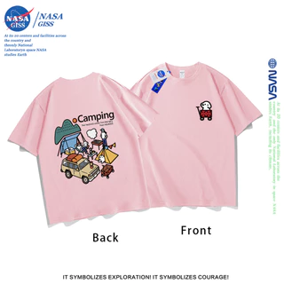 NASA เสื้อยืดชายหญิงแขนสั้น สตรีทฮิปฮอป summer ตั้งแคมป์ด้วยกัน พิมพ์ลาย คอตตอน คอกลม หลวมและระบายอากาศ