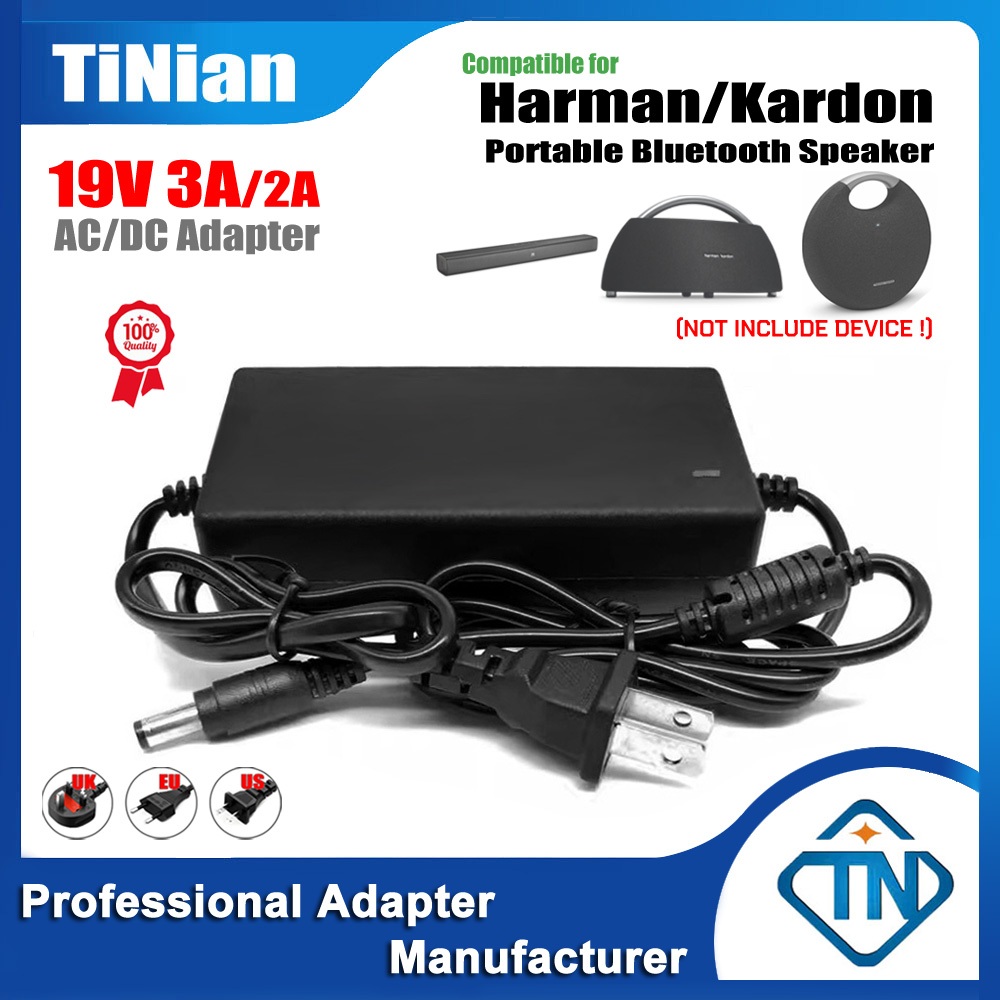 19V 3A ใช้งานร่วมกับ 19V 2A อะแดปเตอร์ AC/DC สําหรับ Harman Kardon Go + Play & Aura Onyx Studio 1 2 3 4 5 6 7 Omni 10 Mini ลําโพงบลูทูธพกพาแหล่งจ่ายไฟ