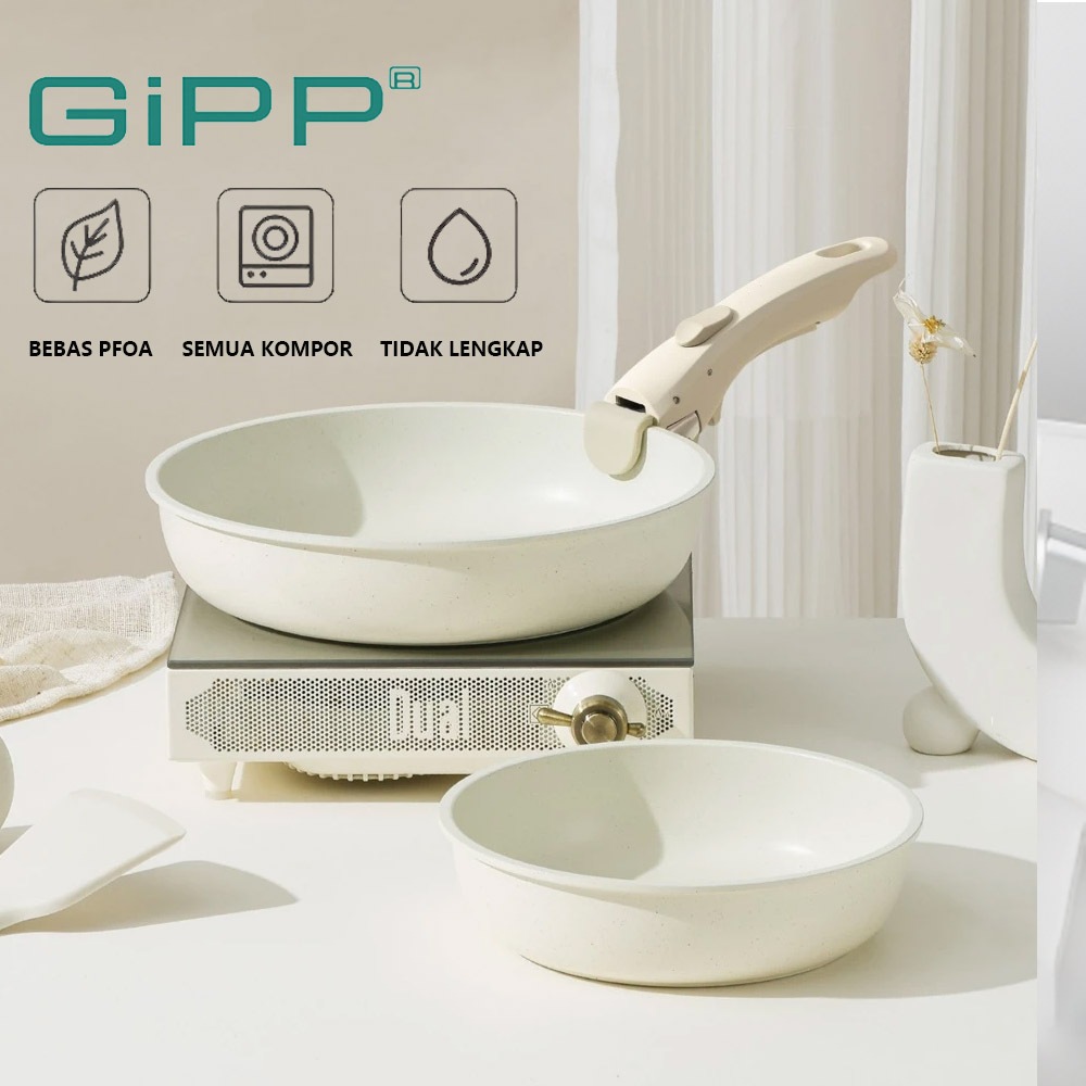GiPP ชุดเครื่องครัวนอนสติ๊ก 3 ชิ้นจับที่ถอดออกได้ไม่ติดกระทะกระทะสูททั้งหมดเตาเหนี่ยวนํา