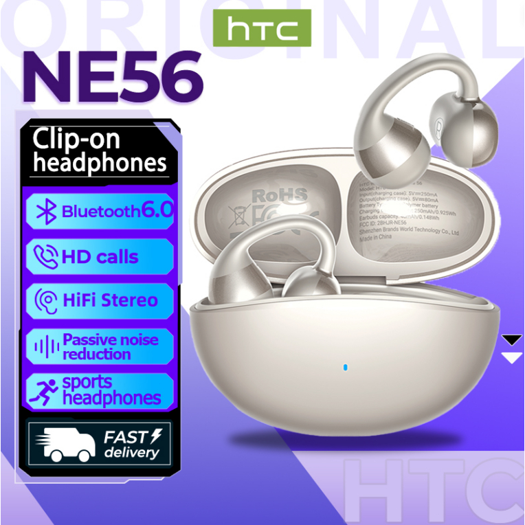 HTC NE56 หูฟังแบบหนีบ Bluetooth 6.0 หูฟัง เกี่ยว หู ไร้สาย หูฟังบลูทูธ หูฟัง bluetooth ระบบตัดเสียงรบกวน ENC HiFi IPX5 กันน้ําน้ําหนักเบา ASMR