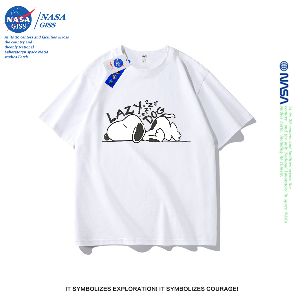 NASA เสื้อยืดชายหญิงแขนสั้น สตรีทฮิปฮอป summer Snoopy พิมพ์ลาย คอตตอน คอกลม หลวมและระบายอากาศ