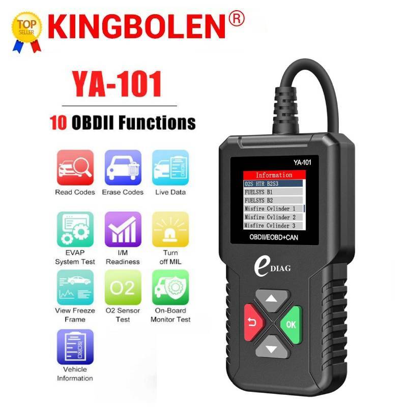 [จัดส่งวันเดียวกัน] Ediag YA101 Code Reader OBDII/EOBD แบตเตอรี่ทดสอบ YA-101 อัตโนมัติเครื่องมือวินิ