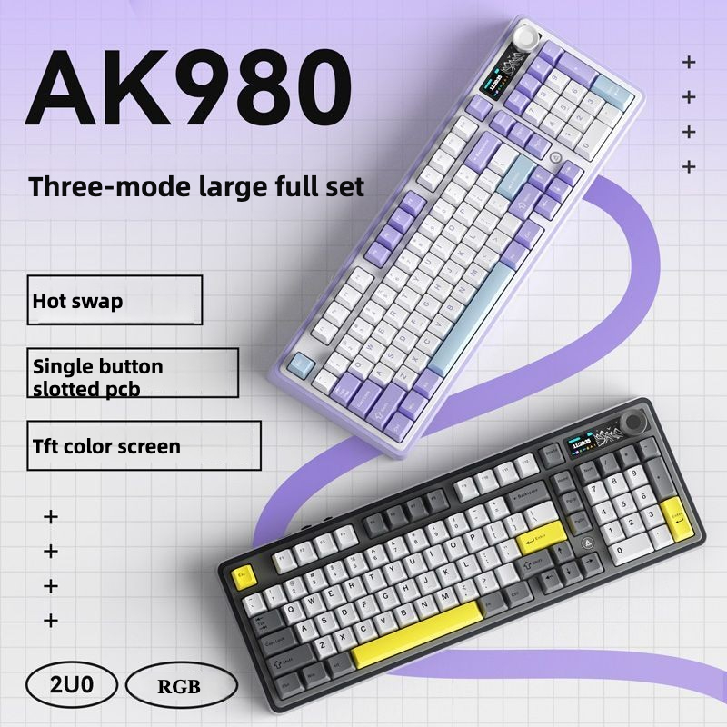 AJAZZ AK980 AK980v2 คีย์บอร์ด 2.4g ไร้สายบลูทูธสามโหมด RGB E-sports เกม TFT GIF หน้าจอสีคอมพิวเตอร์ส