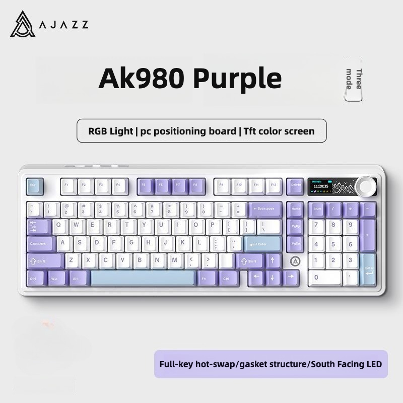AJAZZ AK980 คีย์บอร์ดแบบกลไก 2.4g ไร้สายบลูทูธสามโหมด RGB E-sports เกม TFT GIF หน้าจอสีคอมพิวเตอร์สํานักงาน Hot Swap
