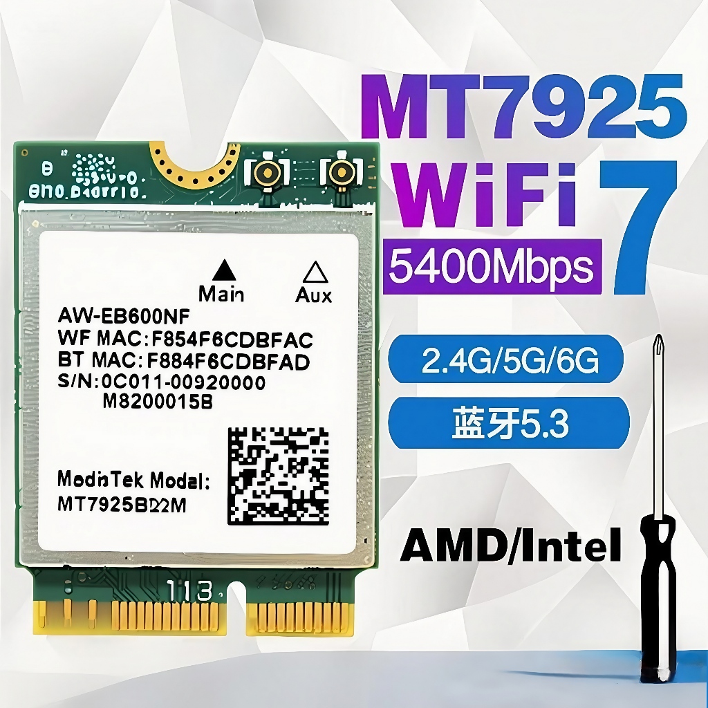 WiFi 7 MT7925 การ์ดเครือข่ายบลูทูธ 5.3 M.2 NGFF อะแดปเตอร์ไร้สาย 5400Mbps Tri Band 2.4G 5G 6GHz Wifi