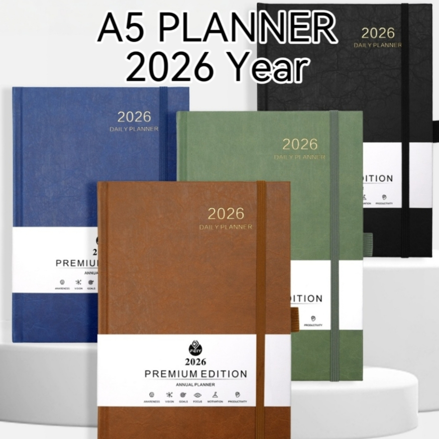 2026 Daily Planner A5 Planner ภาษาอังกฤษตารางรายวันหนังสือปฏิทินประสิทธิภาพโน้ตบุ๊คปกแข็ง 2026 Plann