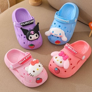 รองเท้าแตะเด็ก Kuromi / Melody / Cinnamoroll / Hello Kitty เด็กผู้หญิงใส่ crocs ฤดูร้อนพร้อมพื้นรองเท้าหนาบนชายหาด