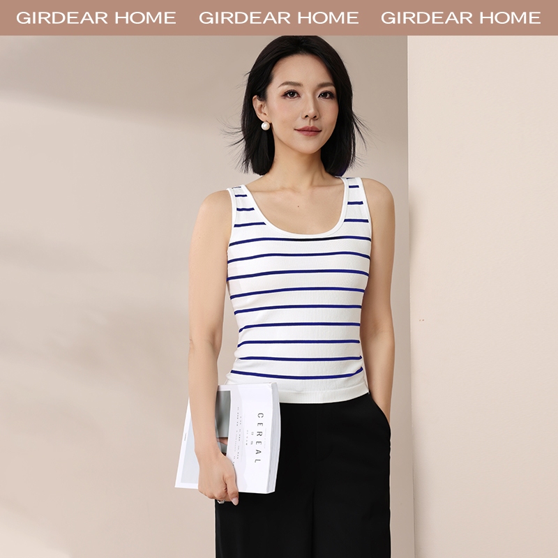 Girdear Home สไตล์เกาหลี แขนกุด เข้ารูป เสื้อกล้าม ใส่สบาย เสื้อแทงค์โทปสตริป (สายขีด) สำหรับผู้หญิง ลำคอรอบ cooling ไม่มีรอยต่อ สายบำรุงกว้าง รูปร่างลดขนาด เหมาะสำหรับฤดูร้อน,8511EA13