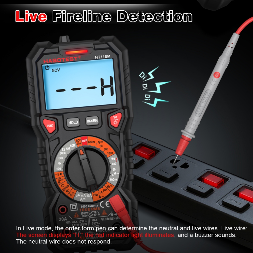 HABOTEST HT118M มัลติมิเตอร์ 1000V AC/DC มัลติมิเตอร์แบบดิจิตอล 6000/2000 NCV นับความแม่นยําสูงช่วงอัตโนมัติ true RMS การวัดแรงดันไฟฟ้าความต้านทานปัจจุบัน - รูปที่ 4