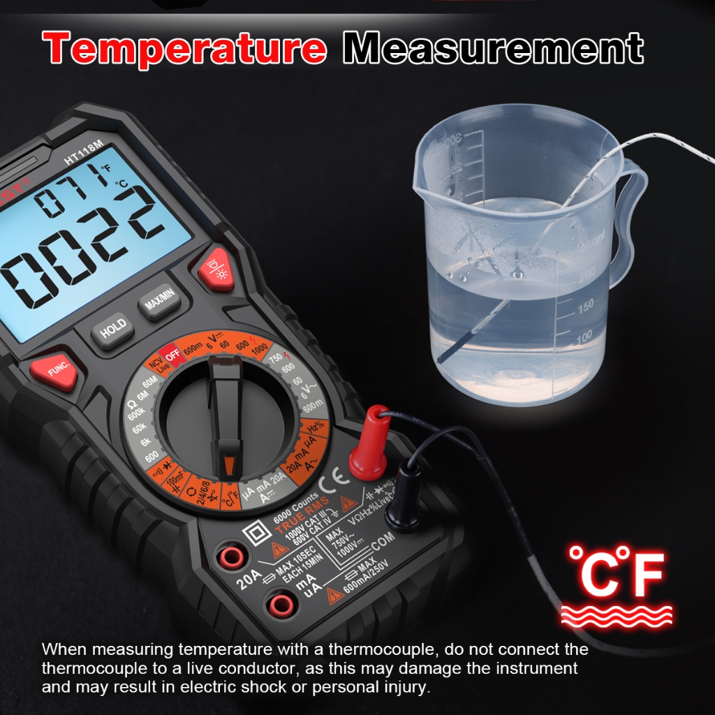 HABOTEST HT118M มัลติมิเตอร์ 1000V AC/DC มัลติมิเตอร์แบบดิจิตอล 6000/2000 NCV นับความแม่นยําสูงช่วงอัตโนมัติ true RMS การวัดแรงดันไฟฟ้าความต้านทานปัจจุบัน - รูปที่ 5