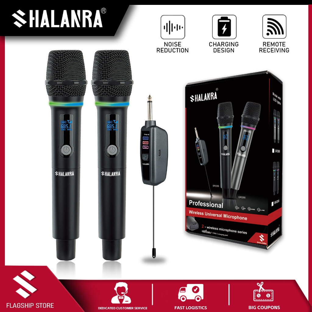 SHALANRA BR288 ไมโครโฟนไร้สาย ไฟ RGB ไมโครโฟนแบบชาร์จไฟได้ UHF Mic ไร้สาย