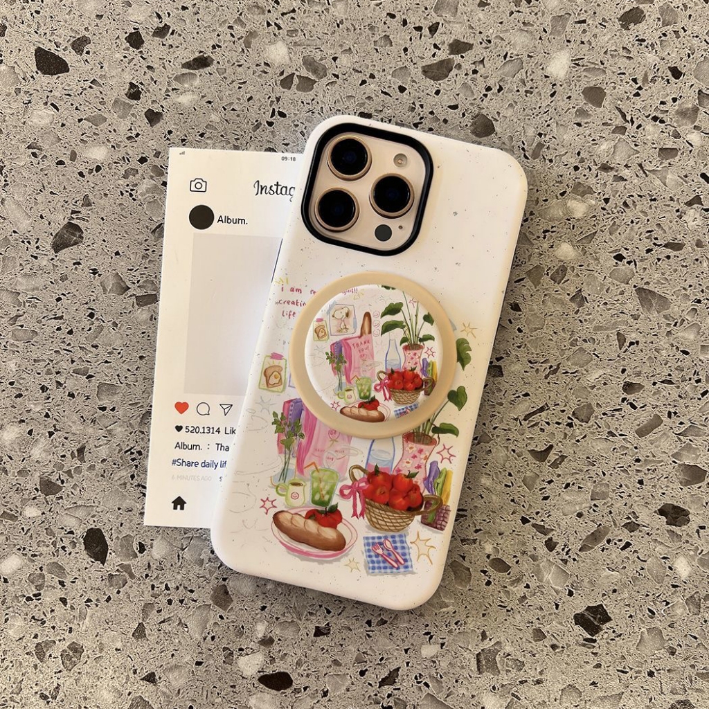 Instagram-สไตล์ผลไม้ 2-in-1 ขาตั้งสําหรับiPhone 11 12 Pro 13 Pro Max 15 Pro Max 14 16 Pro 16 Plus 17
