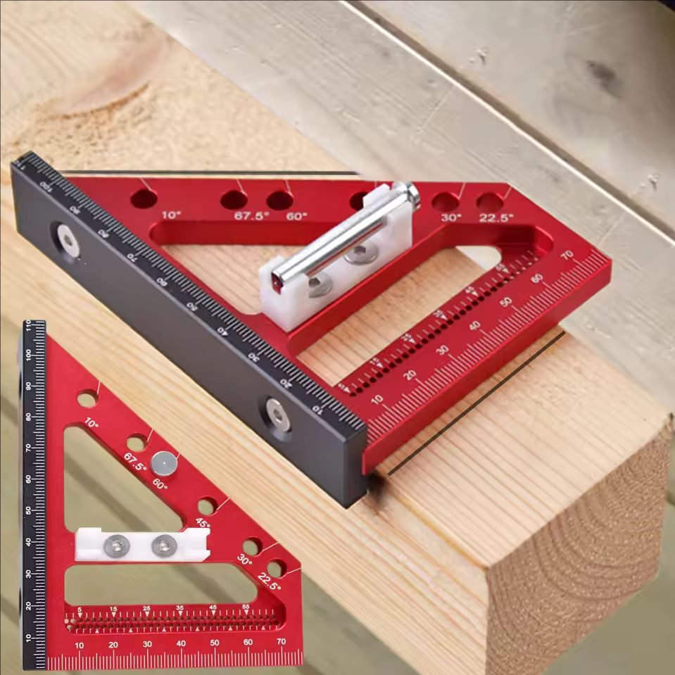 1Pc 3D Multi Angle Measuring Ruler 22.5-90 Degree Aluminium Carpentry Square Protractor Drawing Line