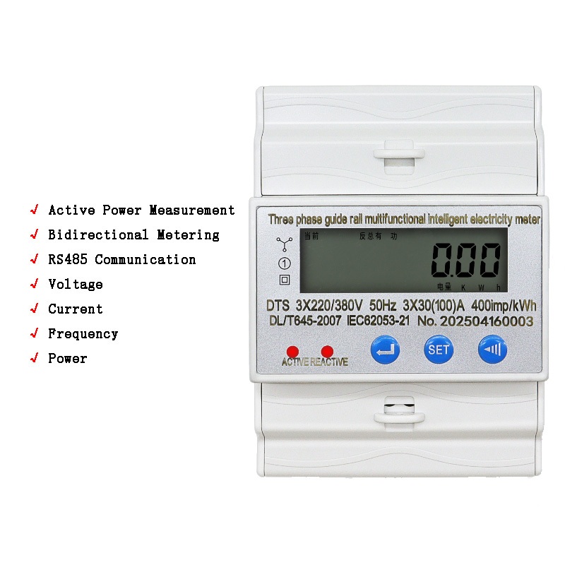 เครื่องวัดพลังงานมัลติฟังก์ชั่นสามเฟส VA HZ RS485 4P วัตต์อิเล็กทรอนิกส์การใช้พลังงานเครื่องวัดพลังงาน LCD DTS024M