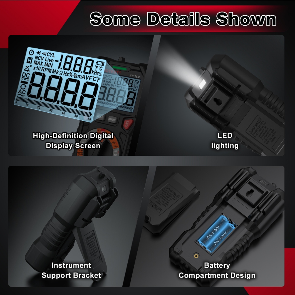 HABOTEST HT118M มัลติมิเตอร์ 1000V AC/DC มัลติมิเตอร์แบบดิจิตอล 6000/2000 NCV นับความแม่นยําสูงช่วงอัตโนมัติ true RMS การวัดแรงดันไฟฟ้าความต้านทานปัจจุบัน - รูปที่ 6