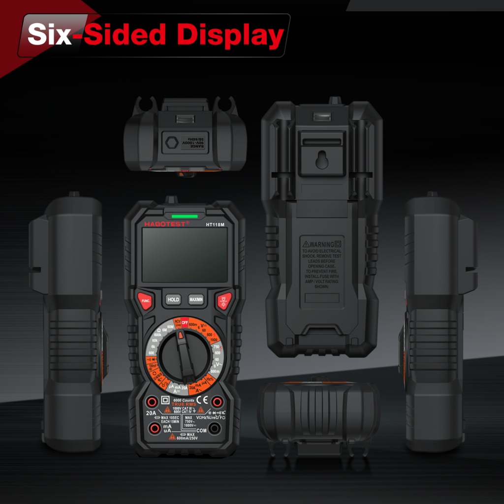 HABOTEST HT118M มัลติมิเตอร์ 1000V AC/DC มัลติมิเตอร์แบบดิจิตอล 6000/2000 NCV นับความแม่นยําสูงช่วงอัตโนมัติ true RMS การวัดแรงดันไฟฟ้าความต้านทานปัจจุบัน - รูปที่ 7