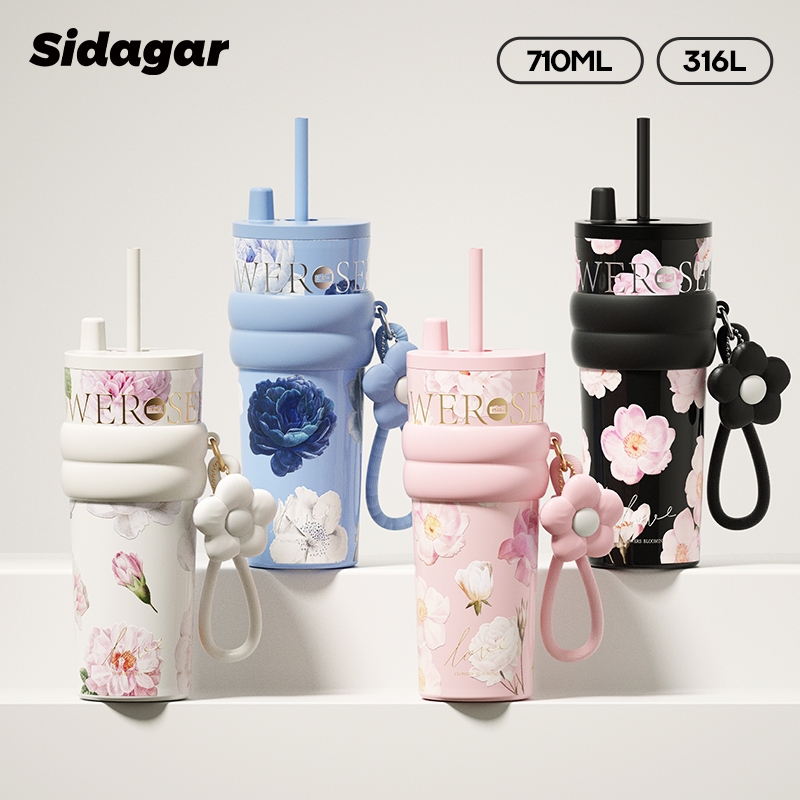 Sidagar แก้วเก็บอุณหภูมิ ดอกคาเมลเลีย ถุงน้ำดีภายในเซรามิก แก้วน้ำ ความจุขนาดใหญ่ ถ้วยกาแฟ แก้วน้ำสแตนเลส 316