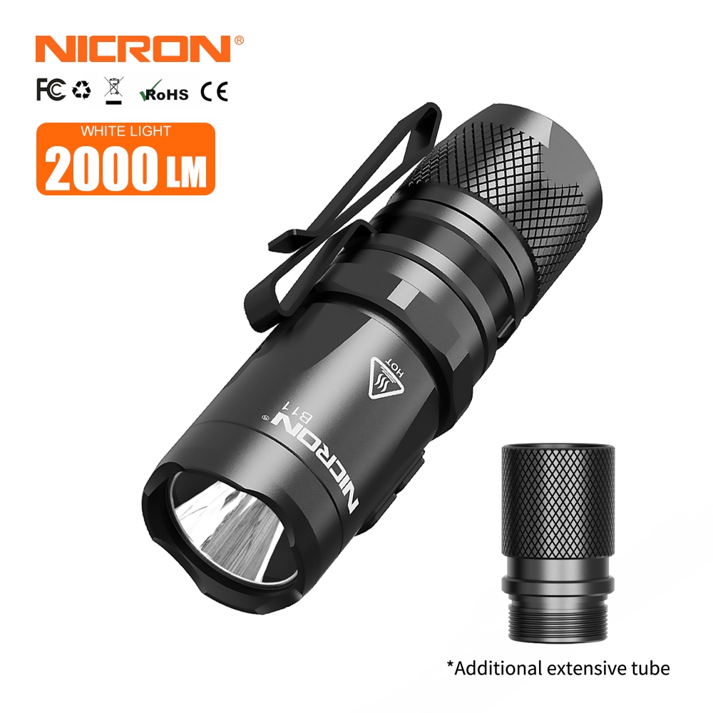 Nicron Mini LED ไฟฉาย B11 2000lumens ไฟฉาย Super Bright 18350 & 18650 ไฟฉายน้ํามันเชื้อเพลิงคู่ IPX7 ไฟฉายกันน้ําพร้อมแม่เหล็กแรงสูงสําหรับซ่อม แคมป์ปิ้ง