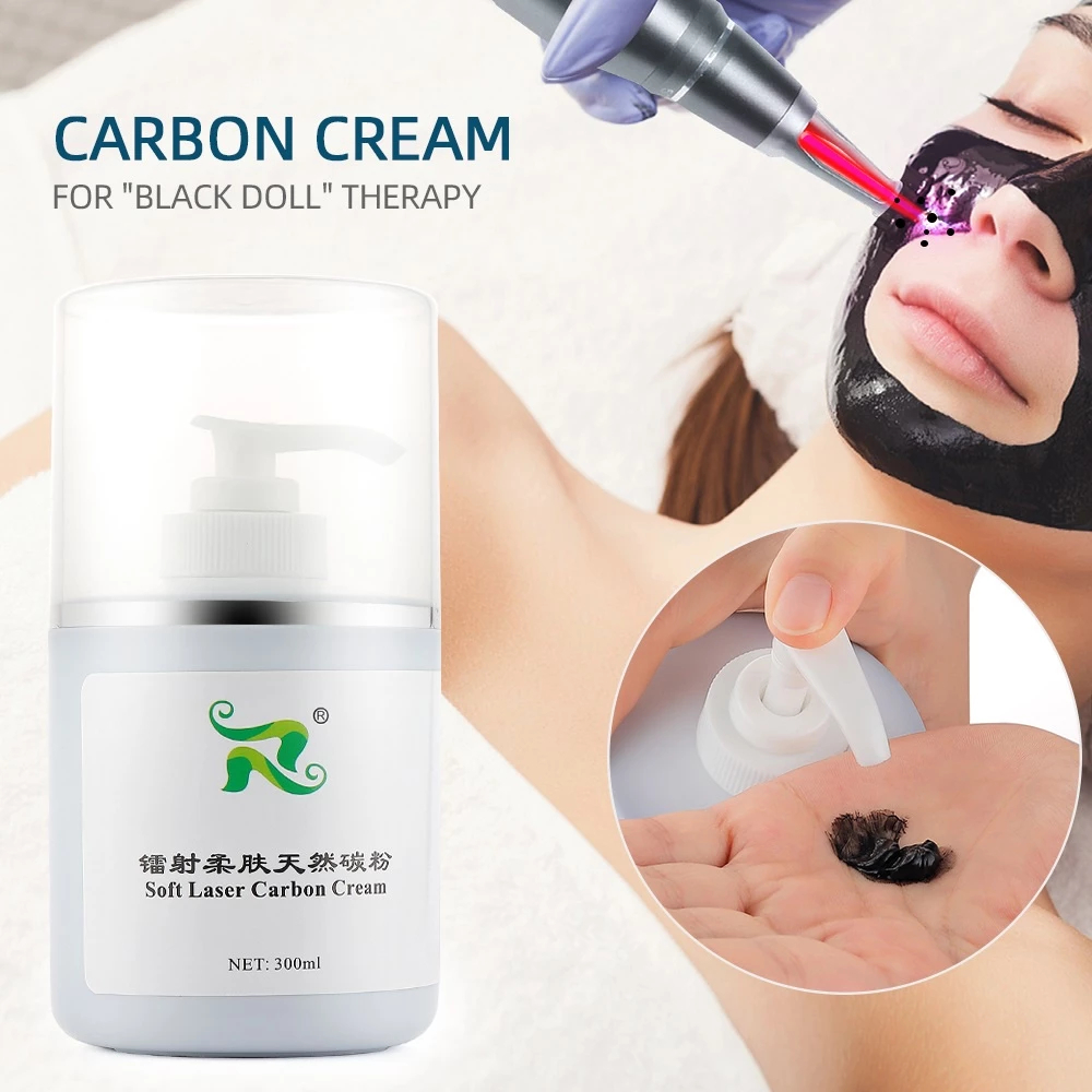 300ml Soft Laser Carbon Cream Gel สําหรับ Nd Yag เลเซอร์ครีมสีดําตุ๊กตาผิวไวท์เทนนิ่งฟื้นฟูผิวไวท์เท