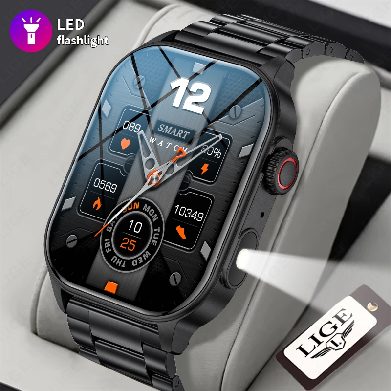 Lige สมาร์ทวอท์ชผู้ชาย 2.01 นิ้วหน้าจอ HD พร้อมไฟ Led 370mAh กันน้ํากลางแจ้งกีฬาสุขภาพ Smartwatch สํ