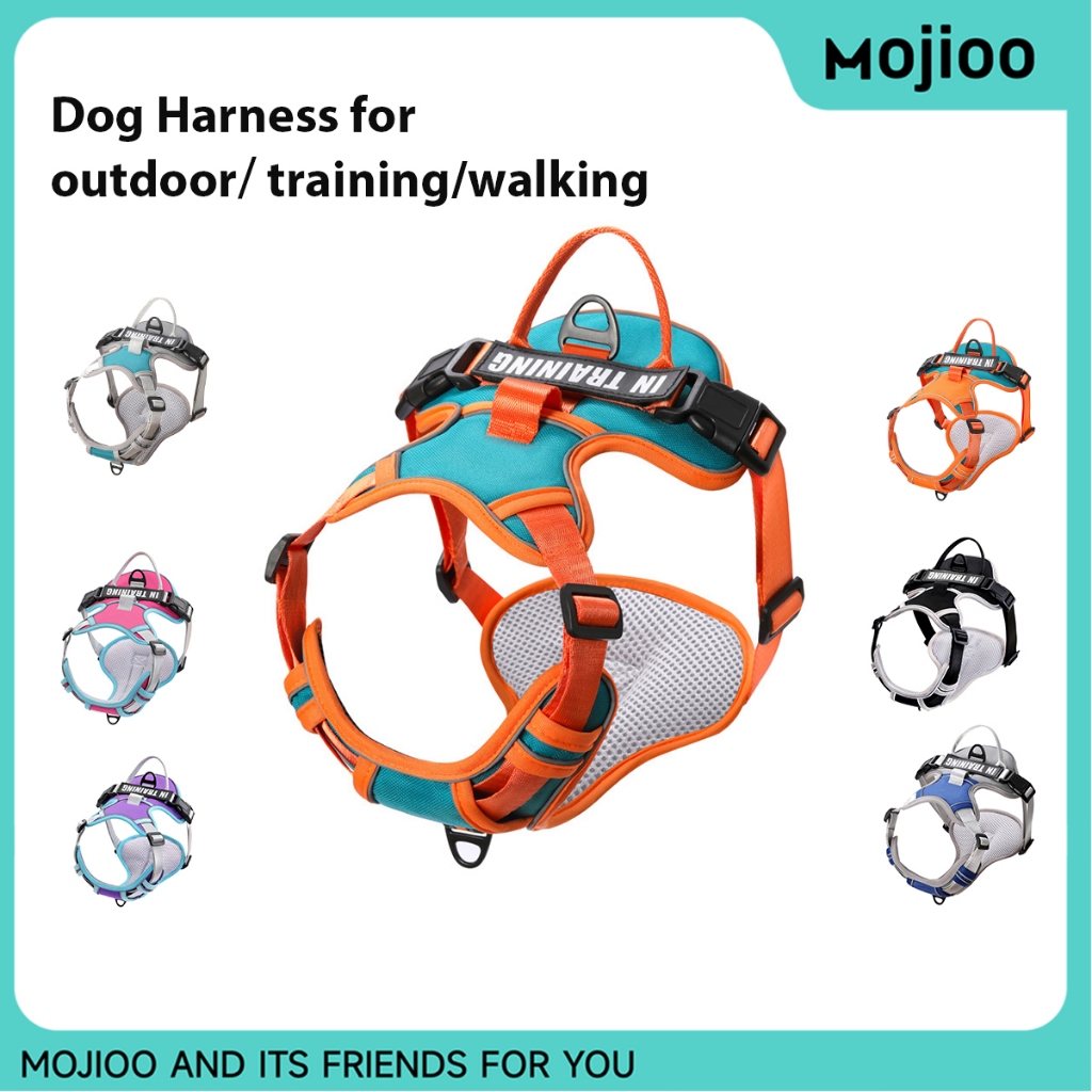 Mojioo สายรัดสุนัขแบบปรับได้พร้อมที่จับ - ตาข่ายระบายอากาศ ไนลอนสําหรับงานหนักสําหรับสุนัขขนาดเล็กถึง XL (2-50 กก.)