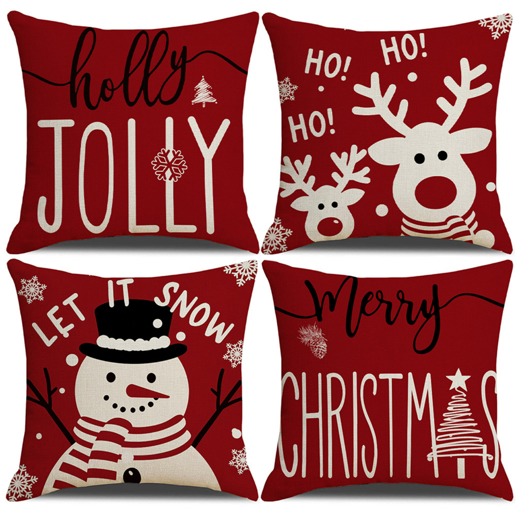 70×70.60×60.50×50.45×45.40×40.ปลอกหมอนอิงผ้าลินินสีแดงสุขสันต์วันคริสต์มาส.โซฟาหน้าแรก ปลอกหมอน.ของขวัญปีใหม่