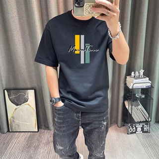 เสื้อยืดผู้ชายแขนสั้นสไตล์แฟชั่นหลวม ลายเขากวางอเมริกันเท่ๆ สีดำสุดเจ๋ง