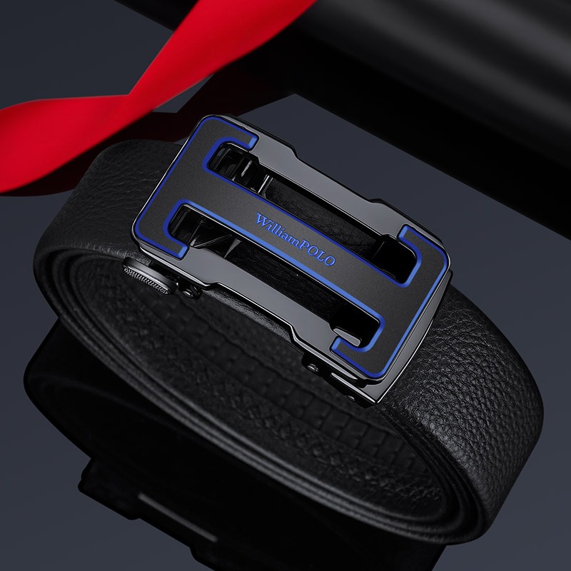 แท้ 100% William Polo เข็มขัดหนังผู้ชาย กระเป๋าอัตโนมัติพรีเมี่ยม แฟชั่นเกาหลี พร้อมกล่องของขวัญฟรี Genuine Leather Belt for Men - Automatic Buckle Korean Fashion | Free Gift Box Present - รูปที่ 3