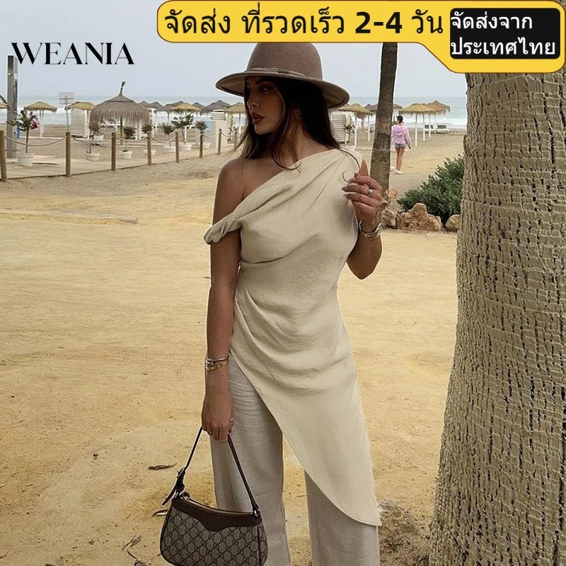 (shipped from Thailand) Weania Elegant Women One Shoulder Irregular Long Tank
