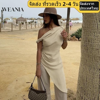 (shipped from Thailand) Weania Elegant Women One Shoulder Irregular Long Tank